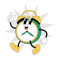 Cute cartoon alarm character in retro 80s style for school and education illustration