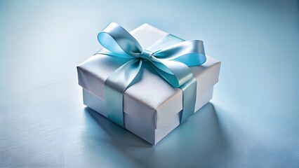 Obraz premium Elegant White Gift Box with Light Blue Ribbon on Blue Background