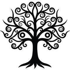 Obraz premium Stylized Black Tree with Intricate Swirls on Branches and Roots
