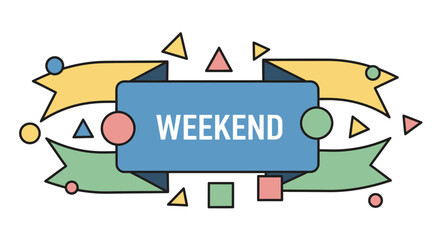 Fototapeta premium Modern Weekend Banner with Colorful Geometric Shapes and Ribbons.