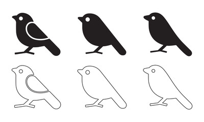 Bird Silhouette Icon Set. Solid and Outline Variations.