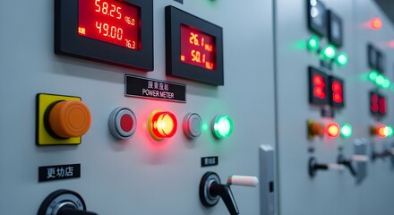 Electrical Control Panel with Digital Displays and Warning Lights | Industrial Power Supply Unit for Automation and Engineering Applications