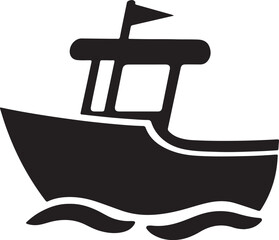 silhouette of a speed boat with ocean on a white background