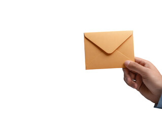 A light orange envelope held by a hand