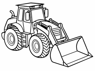 Naklejka premium Vector style coloring page with a simple black outline drawing of a front-loader