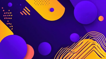 Abstract vibrant background featuring geometric shapes in purple and yellow hues with dynamic patterns