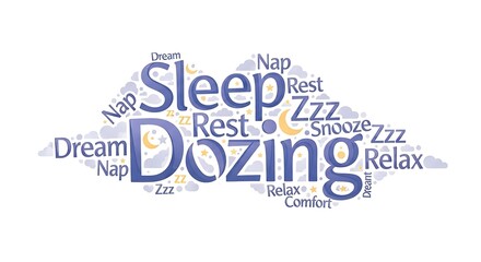 Sleep, rest, and dozing word cloud