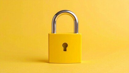 Yellow padlock with black keyhole on solid yellow background in minimal security concept