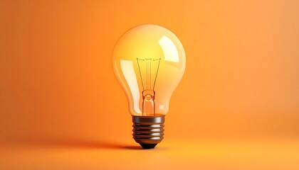 Glowing lightbulb with orange background.