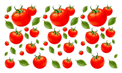 Falling Tomato Isolated on White Background with Green Leaves