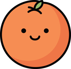 A cute and simple cartoon illustration of a happy orange with a smiling face, ideal for food and beverage designs.