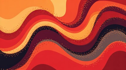 Title:&nbsp;Dynamic Abstract Background with Warm Tone Wavy Layers and Dotted Accents - Red Orange Yellow Flowing Pattern