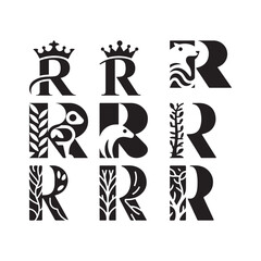 Collection of Stylized Letter R Logos with Nature and Royal Designs A Modern Emblem Set