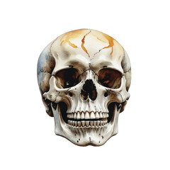 Obraz premium Realistic Human Skull With Visible Sutures And Dark Eye Sockets Against A Transparent Background