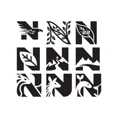Creative Letter N Logo Design Elements Collection for Branding and Identity with Nature Animals and Technology Concepts Variety of Stylized N Symbols