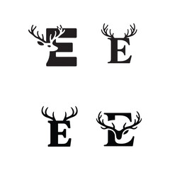 Deer Antler Letter E Monogram Set Vector Illustration Elegant Initial Design with Animal Elements for Brand Identity