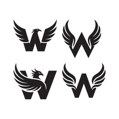 Letter W Logo Designs with Wings Vector Illustration for Business Branding and Creative Design Projects Set of Four