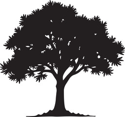 tree with roots and vector tree silhouette with white background