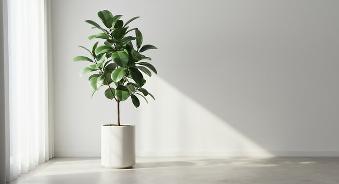 Serene Ficus Benghalensis Audrey, an Air-Purifying Indoor Plant, graces a minimalist interior with natural light