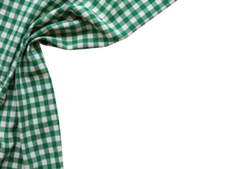 Green and white gingham fabric folded isolated on transparent background