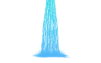 Single stream of a magical cyan waterfall. Isolated turquoise water cascade PNG clip art on a transparent background for a fantasy landscape or fresh nature graphic.