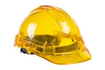 Yellow Safety Helmet with Transparent Visor on White Background