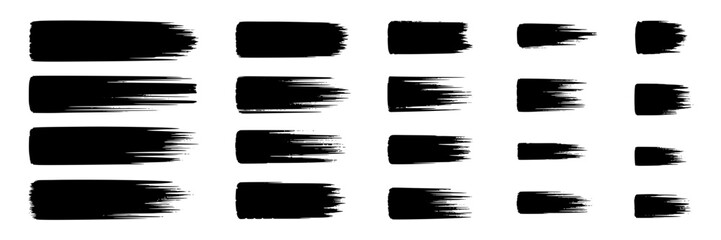 Collection of 16 Black Ink Brush Stroke Elements: Grunge Texture Design Set
