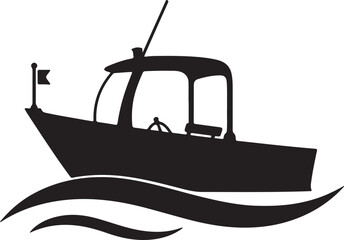 silhouette of a speed boat with ocean on a white background