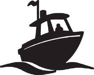 silhouette of a speed boat with ocean on a white background