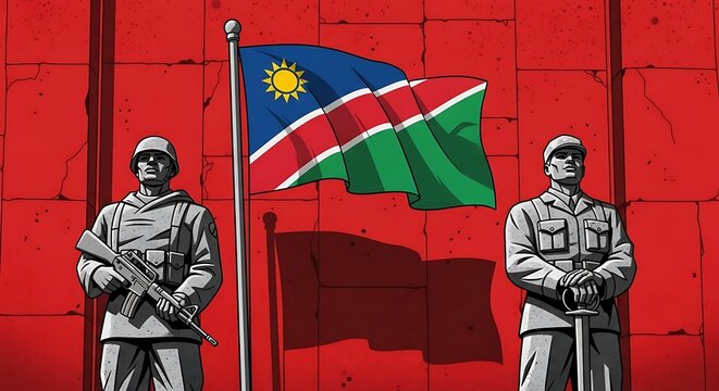 Soldiers guard Namibian flag