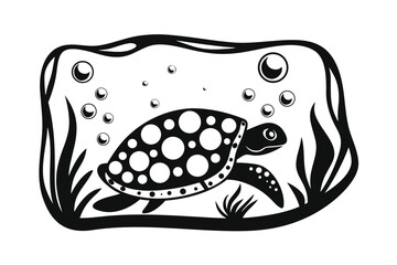 Turtle Snorkeling with Mask and Tube on White Background Cartoon Design