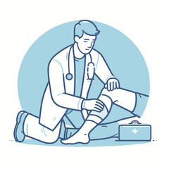 Doctor Providing First Aid Assistance To Patient's Injury Outdoors