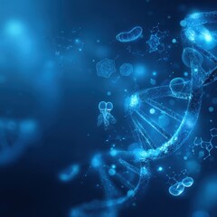 DNA strand floats with cells. Molecular background, science concept, banner use