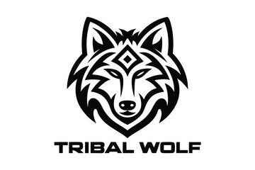 Tribal Wolf Head Design with Geometric Details on White Background