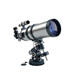 Professional astronomical telescope on a sturdy mount isolated on transparent background