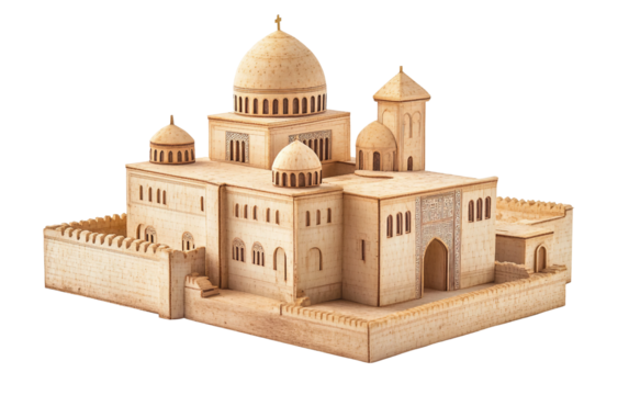 Handmade Coptic Monastery Miniature Model for Decoration Isolated On Transparent Background.