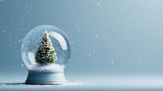 A snow globe with a small decorated Christmas tree inside, isolated on a clean background 