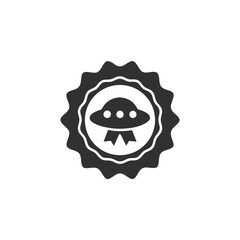 UFO Emblem Vector, Round Medallion with a Flying Saucer Icon on White Background