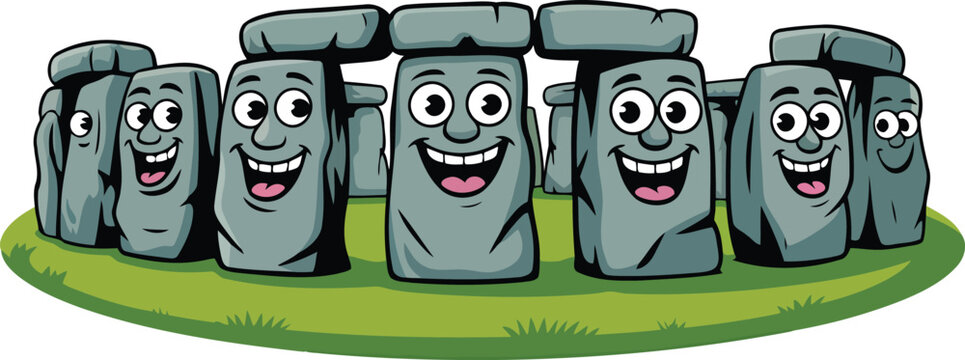 Cartoon Stonehenge Smiling on Green Grass with Transparent Background Vector Art