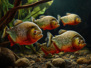 Rotbauchpiranhas im nat&uuml;rlichen Lebensraum