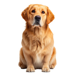 Golden Retriever Dog Sitting with Head Tilt, Obedient Pose and Soft Fur Texture, Isolated on Transparent Background