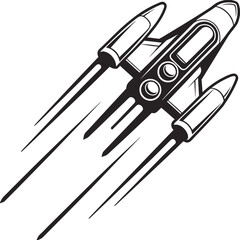 SciFi Spaceship with Motion Trails in Black and White on White Background