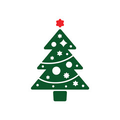 Fototapeta premium ​Minimalist Holiday Cheer: Green Pine Tree with Star and Ornaments.