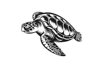 Sea Turtle Silhouette, Monochrome Design, Marine Animal