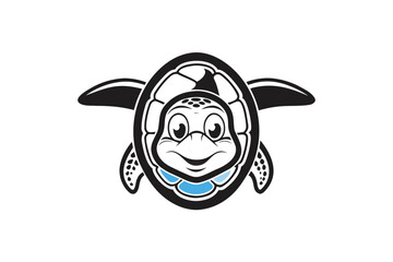 Stylized Turtle Swimming, Cartoon on White Background Design