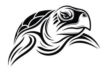 Sea Turtle Art Isolated on White Background, Black Outline Design Graphics