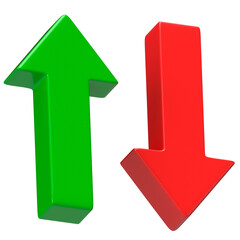 3D green and red arrows opposite directions