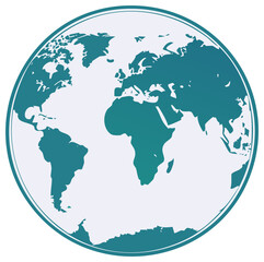 Obraz premium Modern minimalist global earth map illustration in a vibrant teal gradient circle for international connection