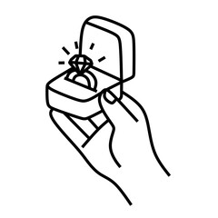 Hand Holding Open Ring Box with Diamond Gem Icon