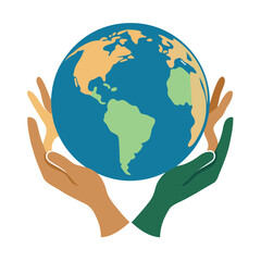 Diverse hands cradle the vibrant Earth, symbolizing global unity, environmental care, and interconnectedness for a sustainable future.